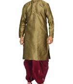 Beige Plain Raw Silk Dhoti Kurta