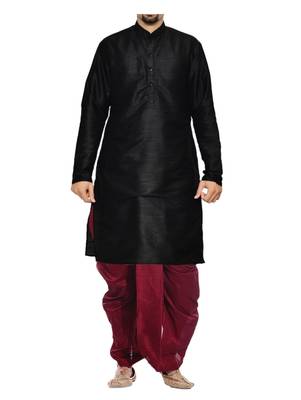 Black Plain Raw Silk Dhoti Kurta 1