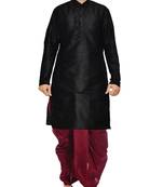 Black Plain Raw Silk Dhoti Kurta