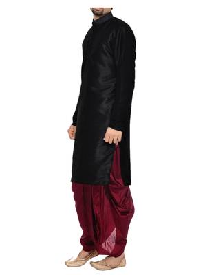 Black Plain Raw Silk Dhoti Kurta 2