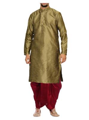 Beige Plain Raw Silk Dhoti Kurta 2