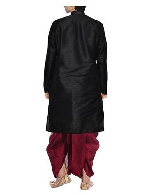 Black Plain Raw Silk Dhoti Kurta 3