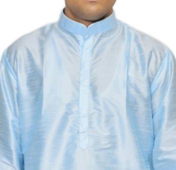 Blue Plain Raw Silk Dhoti Kurta 2