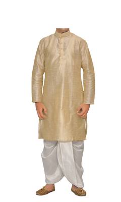 Fawn Plain Raw Silk Dhoti Kurta 1