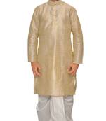 Fawn Plain Raw Silk Dhoti Kurta