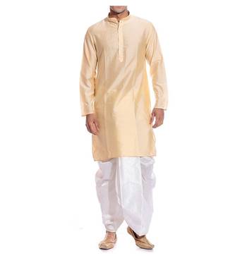 Gold Plain Raw Silk Dhoti Kurta 1
