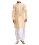Gold Plain Raw Silk Dhoti Kurta