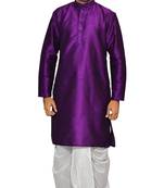 Purple Plain Raw Silk Dhoti Kurta
