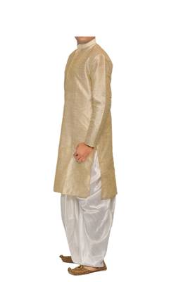 Fawn Plain Raw Silk Dhoti Kurta 3