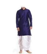 Blue Plain Raw Silk Dhoti Kurta