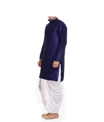 Blue Plain Raw Silk Dhoti Kurta 2