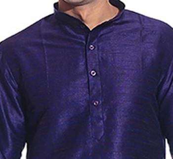 Blue Plain Raw Silk Dhoti Kurta 4