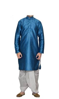 Turquoise Plain Raw Silk Dhoti Kurta 1