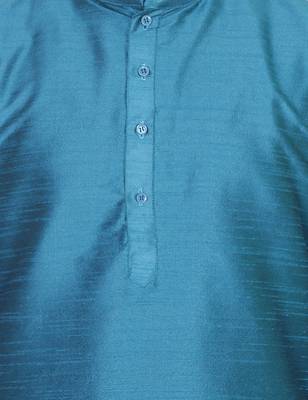 Turquoise Plain Raw Silk Dhoti Kurta 2