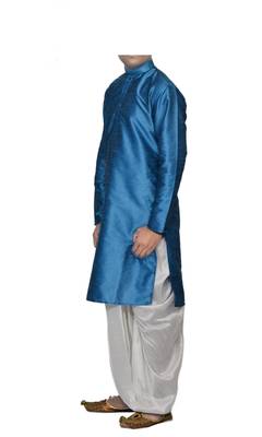 Turquoise Plain Raw Silk Dhoti Kurta 3