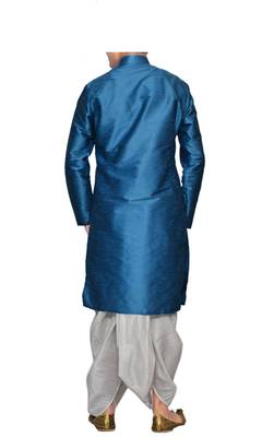 Turquoise Plain Raw Silk Dhoti Kurta 4
