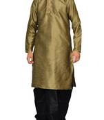 Beige Plain Raw Silk Dhoti Kurta