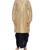 Beige Plain Raw Silk Dhoti Kurta