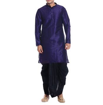 Blue Plain Raw Silk Dhoti Kurta 1