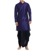 Blue Plain Raw Silk Dhoti Kurta