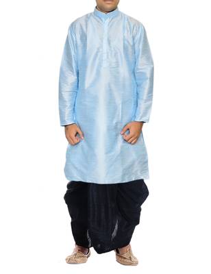 Blue Plain Raw Silk Dhoti Kurta 1