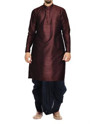 Violet Plain Raw Silk Dhoti Kurta 1