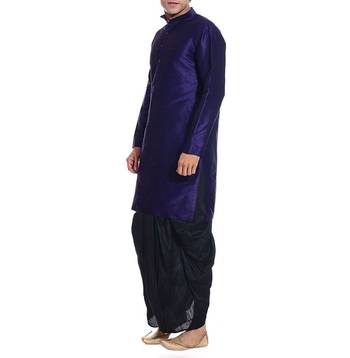 Blue Plain Raw Silk Dhoti Kurta 2