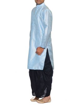 Blue Plain Raw Silk Dhoti Kurta 2