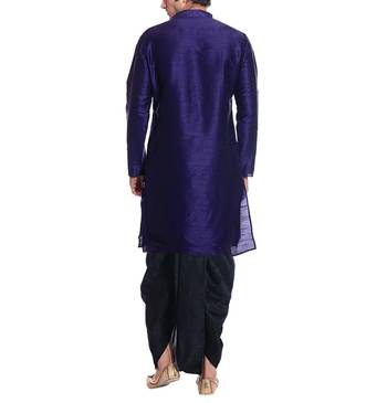 Blue Plain Raw Silk Dhoti Kurta 3
