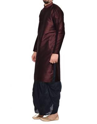 Violet Plain Raw Silk Dhoti Kurta 2