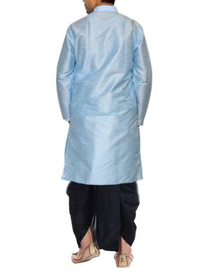 Blue Plain Raw Silk Dhoti Kurta 3