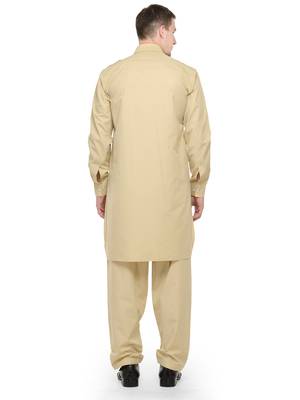 Beige plain cotton pathani suits 3