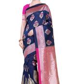 Navy Blue Woven Poly Silk Saree With Blouse
