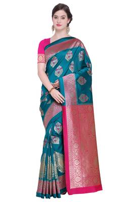 Turquoise Woven Poly Silk Saree With Blouse 1