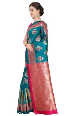 Turquoise Woven Poly Silk Saree With Blouse 2