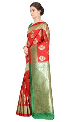 Red Woven Poly Silk Saree With Blouse 2