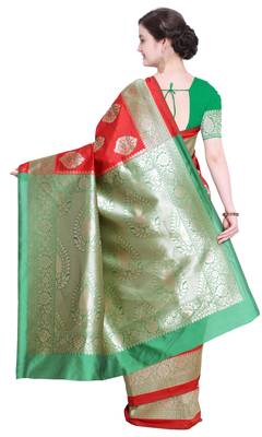 Red Woven Poly Silk Saree With Blouse 3