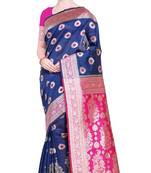 Navy Blue Woven Poly Silk Saree With Blouse