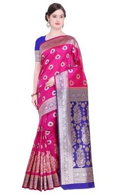 Pink Woven Poly Silk Saree With Blouse 1
