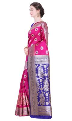 Pink Woven Poly Silk Saree With Blouse 2
