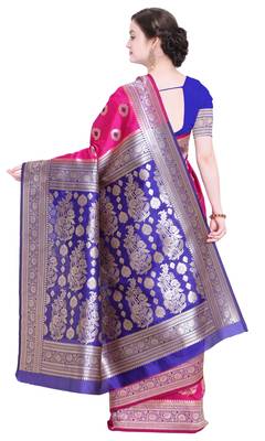 Pink Woven Poly Silk Saree With Blouse 3