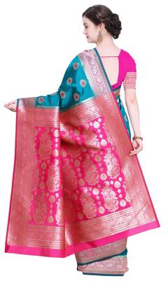 Turquoise Woven Poly Silk Saree With Blouse 3