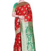 Red Woven Poly Silk Blend Saree With Blouse