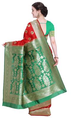 Red Woven Poly Silk Blend Saree With Blouse 3