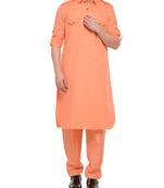 Orange plain cotton pathani suits