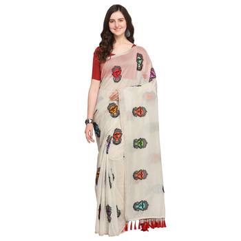 White embroidered chanderi saree with blouse 1