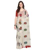 White embroidered chanderi saree with blouse