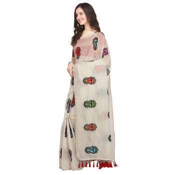 White embroidered chanderi saree with blouse 2