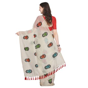 White embroidered chanderi saree with blouse 3