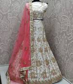 Bone White Paper silk Embroidary Semi Stitched Lehenga with Blouse